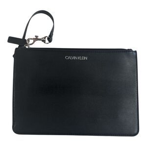 Calvin Klein CK Leather Wristlet Pouch Clutch Purse Black
